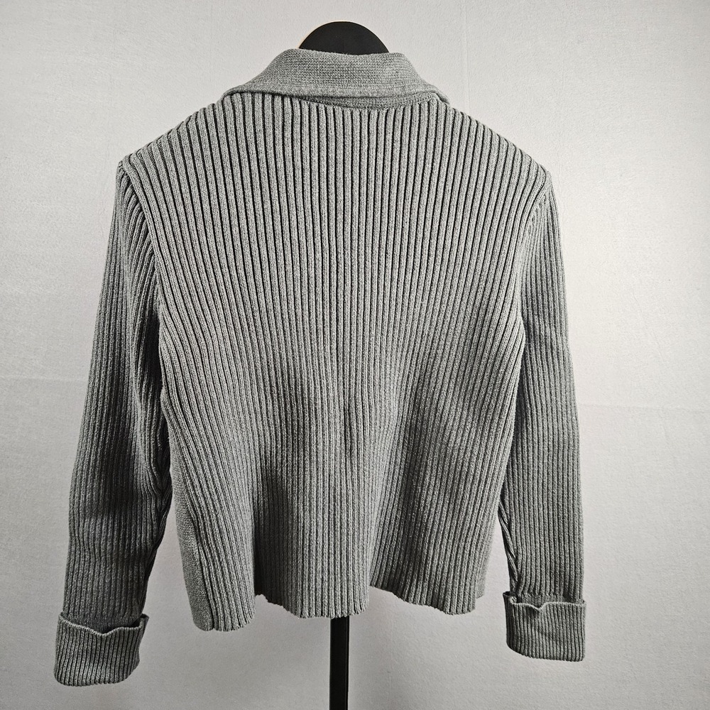 Lands End‎ Cardigan Blazer Ribbed Cotton Gray Petite M/P 10-12 - Picture 3 of 13